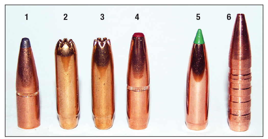 Bullets selected to assemble subsonic loads in the 308 Winchester and 30-06 Springfield included: (1) Hornady 180-grain InterLock SP (flatbase), (2) Northern Precision 185-grain Sabre Star Non-Bonded RN Rebated Boat-tail (308 Win) and (3) Spitzer (30-06 SPRG) and (4) Hornady 190-grain SUB-X. The (5) Nosler 180-grain Ballistic Tip Hunting and (6) Quality Cartridges 200-grain Game-StopR failed to stabilize and were dropped from the test.
